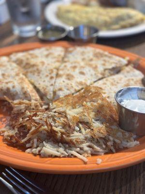 Breakfast quesadilla with brisket.