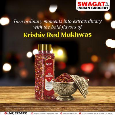 Elevate your everyday with the vibrant flavors of Krishiv Red Mukhwas. Grab yours now at #SwagatIndianGrocery