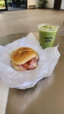 Breakfast Bagel & Iced Matcha Latte