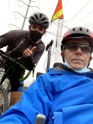 Riding pal Greg and me on the W&OD supporting The Stroke Comeback Center during our ride on a snowy day, before we stopped at TBL