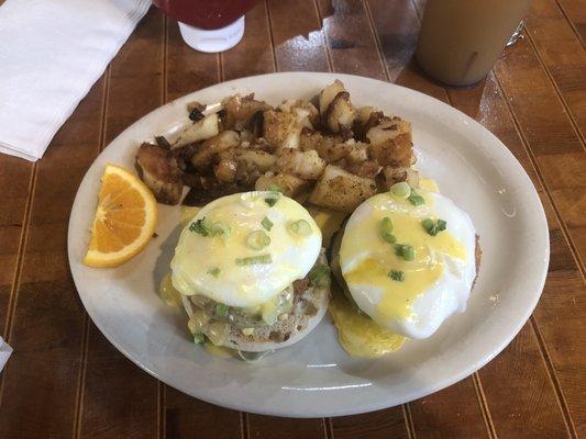 Crab Cakes Benedict with Home Fries