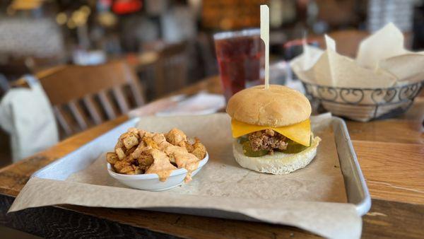 Pappas Bravas and spicy yardbird sandwich