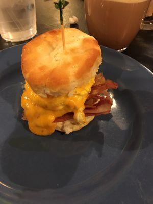 The biscuit sandwich. Cheese, egg, and bacon. My favorite combo!