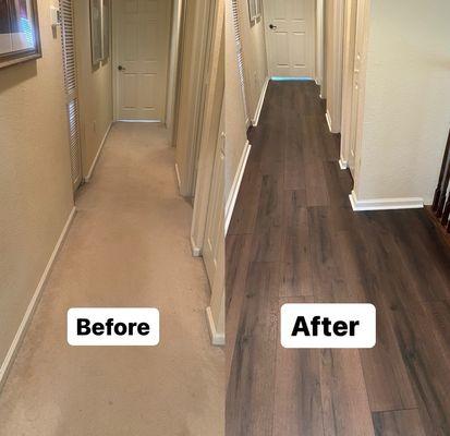 Before and after pics! The install was flawless. Adam helped us match the flooring to our existing wood finishes.