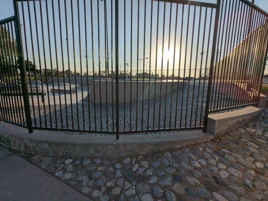 View of the skate park from outside the gate