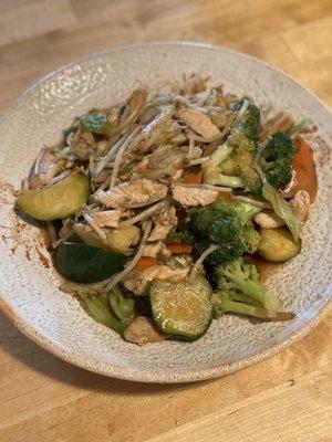 Mixed Vegetables with pork.  placed in one of our dishes at home for presentation.