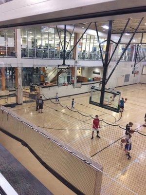 Huge basketball court, ellipticals up top and weights down below!