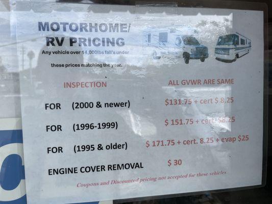 Motorhome/RV Pricing