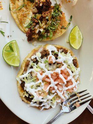 Tacos and Zope Ground beef y pastor taco. The food it's so delicious and the service it's amazing  I definitely coming back