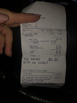 Receipt for snow suit I got which was 85¢