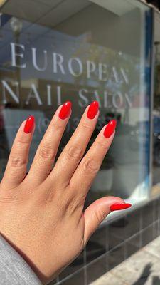 Red manicure.