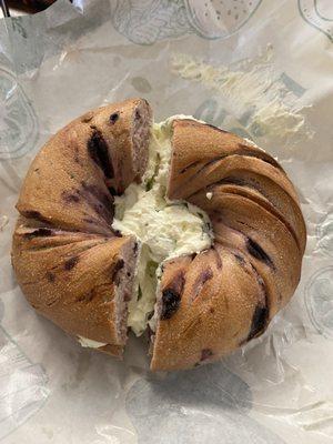 Blueberry bagel with scallion cream cheese