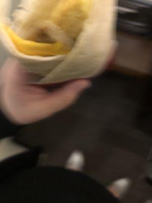 Blurry but I melted cheese in the breakfast wrap- YUK!