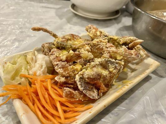 Soft Shell Crab / Cua lot chien gion  Comes with a sweet chili dipping sauce. Our son really loved it.