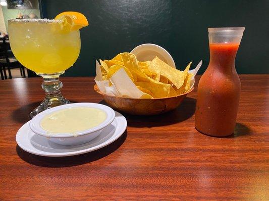 Reg. Margarita, Cheese Dip & Chips and Salsa