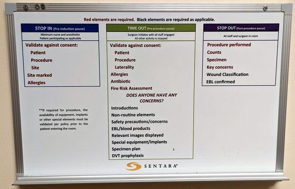 This is a board for procedures in a patient room.  Photo taken May 16, 2023.