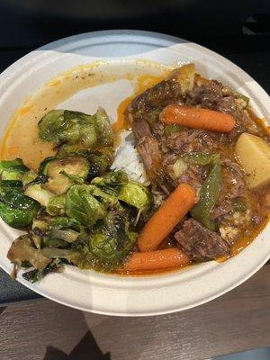 Beef pot roast and Brussels sprouts