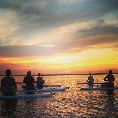 Sunset SUP Yoga class on the Barnegat Bay, in LBI.