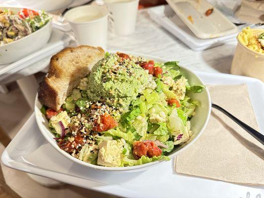 Incredibly fresh salad with edamame dip on top! Scrumptious!