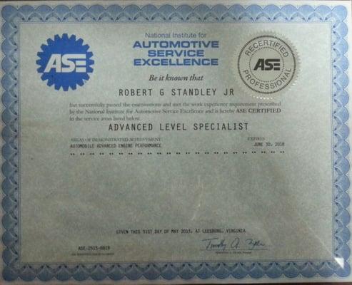 We proudly display our A.S.E. Certifications.