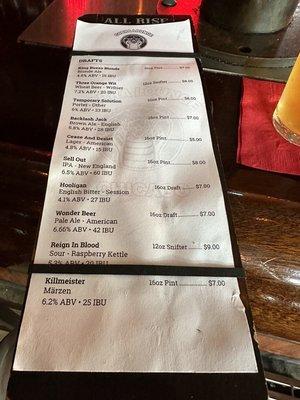 Beer Menu