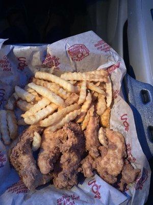 Five tender platter with fries and toast