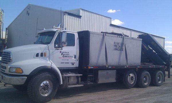 One of our trucks ready to deliver a septic tank.