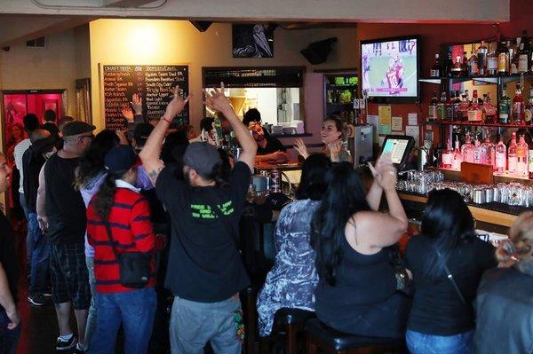 Sports on the TV's at the bar.  Go niners!