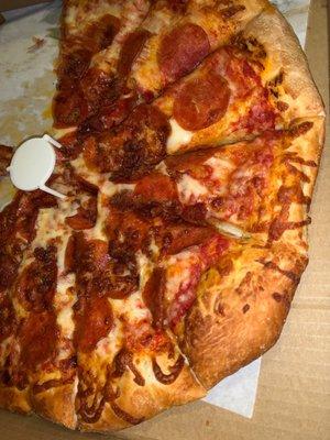 Pepperoni and bacon pizza