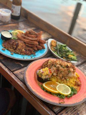 Crab cakes and grouper