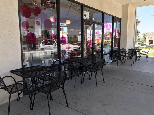 Outside patio seating plus seating for 30+ inside with movies showing and Free wi-fi:)