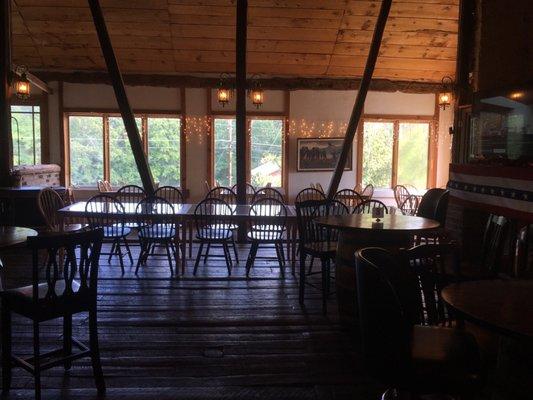 Inside tables and original barn wood floors