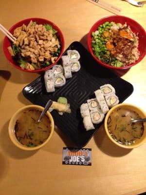 Tokyo Salad, Joe's Roll, CA Roll, Miso Soups, and a Build-Your-Own-Bowl of mouthwatering goods @ Tokyo Joe's in Westminster, CO.