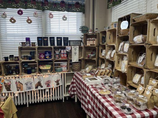 Baked items corner and hand made ceramic pieces.