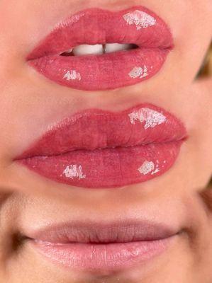 Lip blush tattoo- lips will fade 3-4 shades to a softer natural pink/nude color