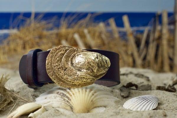 Cotuit Oyster Shell Leather Belt handmade from cellarleather.com