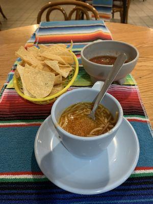 Soup and chips were offered after your order is taken.