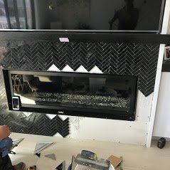 Black Herringbone Fireplace.