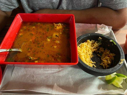 Menudo with rice on side