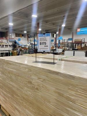 You can now shop brand new Pine Wood Butcher block Countertops for $175 at all three of our store locations! Size is 1 3/4" x 25" x 96".