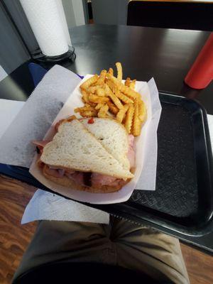 Full ham and turkey sandwich with fries and a diet coke.  Great to see still family owed keep up the good work