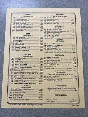 Back of the menu (5/9/24)