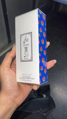 Shalaki blue, 80$ got it for 20% off. Smells sweet yet spicy. Would recommend it. Got 4 for each of my sisters for eid.