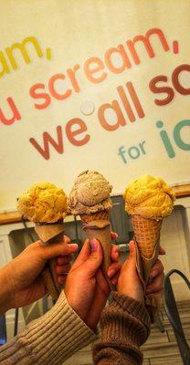 Pumpkin pie (left & right) and cookies and cream (middle)