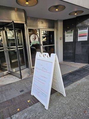 The entrance to the Little Green Hive and sign of their daily specials.