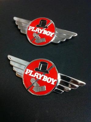 We can offer paint and chroming to customers with metal objects, or automotive details.  These came from a 1948 Playboy car.