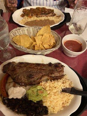 Carne asada (bottom) steak Veracruz (top)