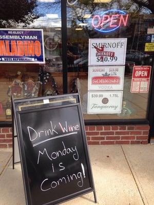 Hilarious sign... And wine tastings everyday, bought two bottles of Epica from chilie, wow great for the value.