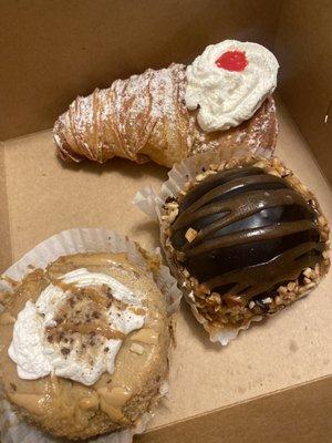 Sfogliatelle, chocolate peanut bomb, and a burbon banana cake. Pictures don't do them justice!