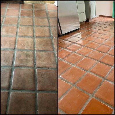 Saltillo tile cleaning, before and after